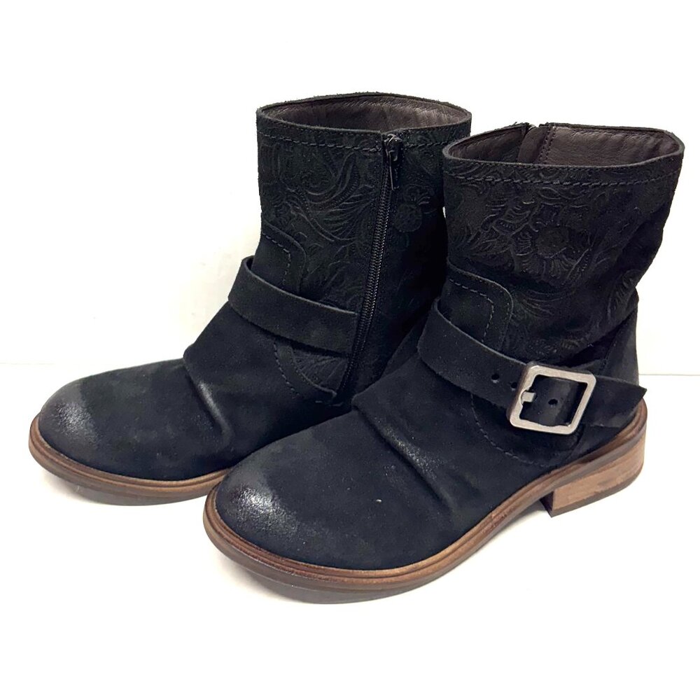MIZ MOOZ SUEDE PRINTED LEATHER BOOT SIDE BUCKLE 37EU / 7US BLACK Z-69 - Picture 2 of 4